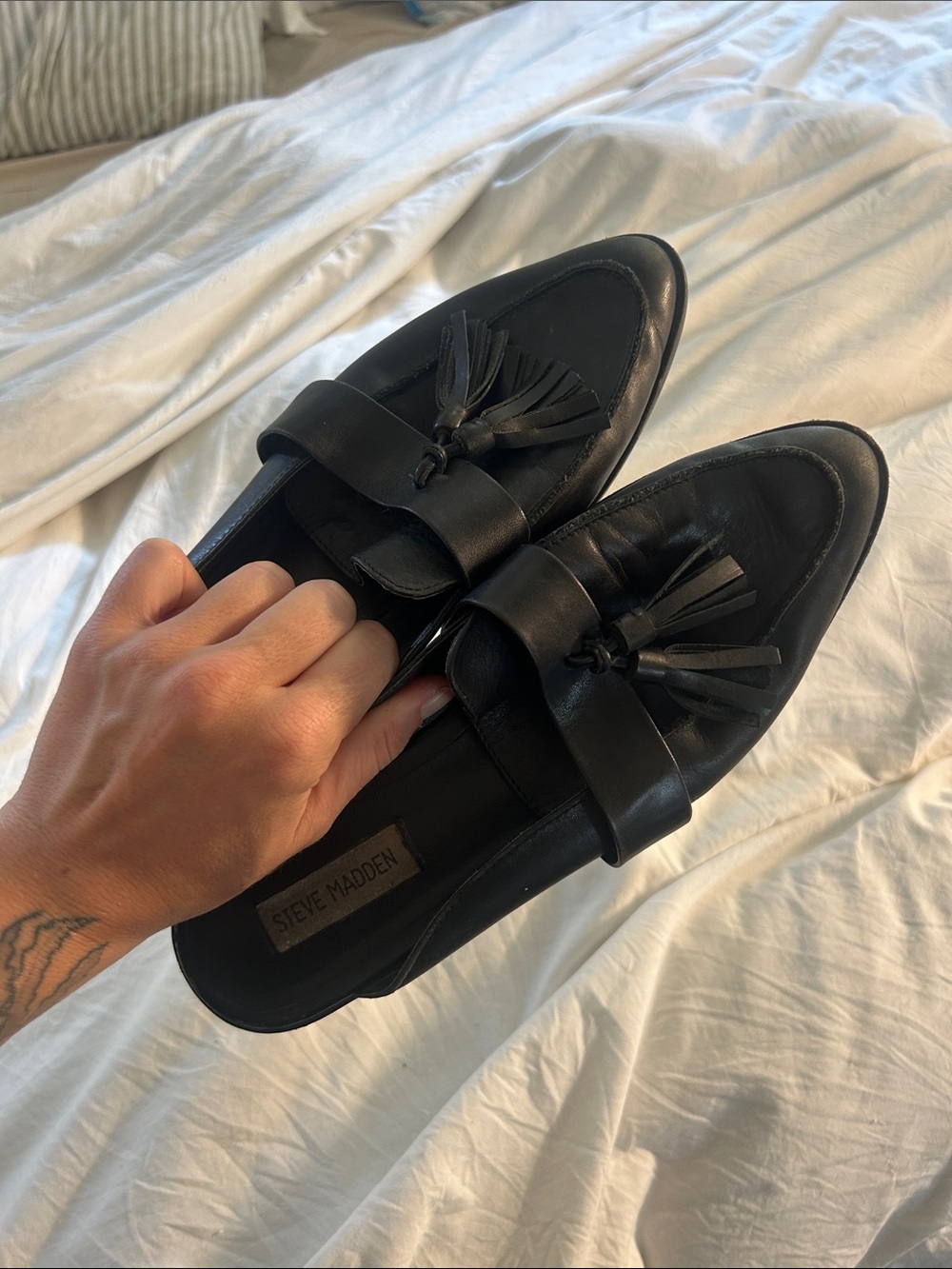Steve Madden Black Leather Tassel Loafers